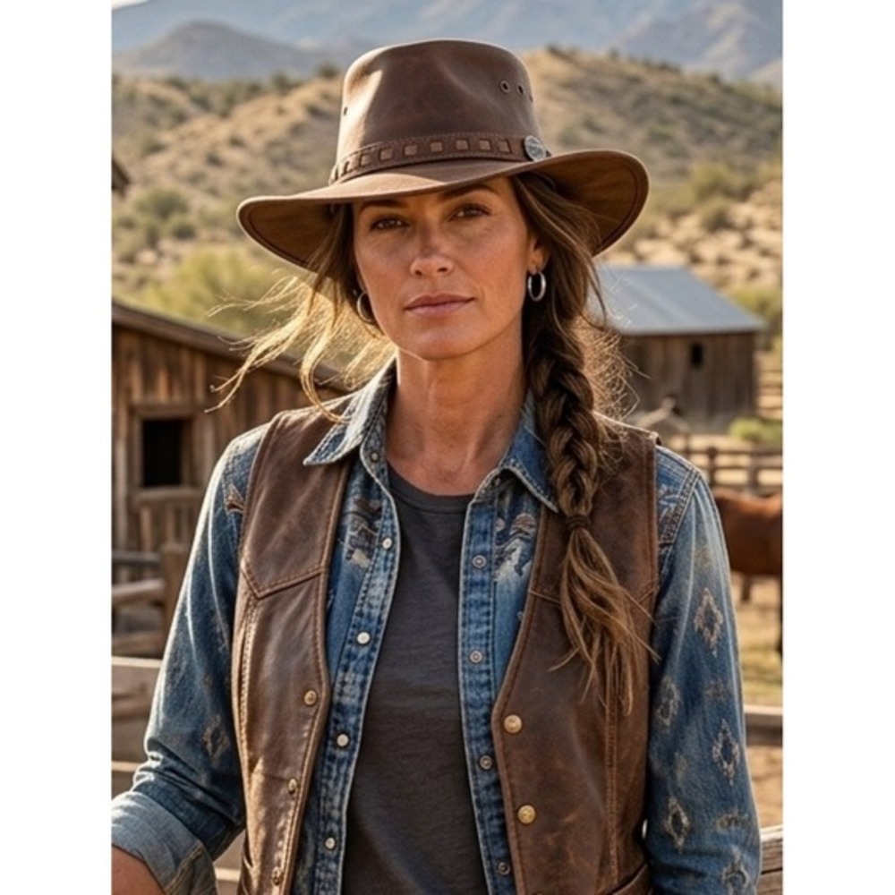 Rogue Handcrafted Leather Safari Hat South African Brown L Western Outdoors Art